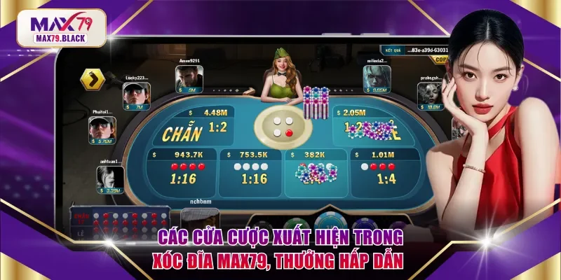 Các cửa cược xuất hiện trong Xóc Đĩa MAX79, thưởng hấp dẫn 