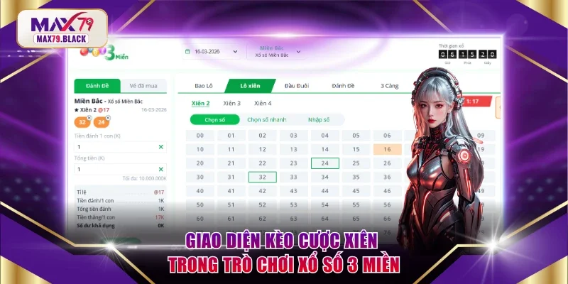 Giao diện kèo cược xiên trong Xổ Số 3 Miền