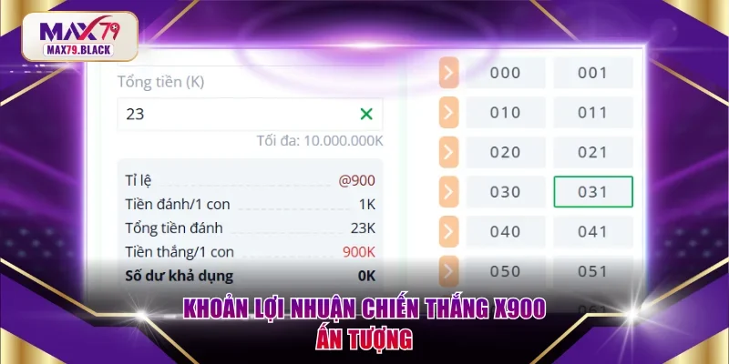 Khoản lợi nhuận chiến thắng x900 ấn tượng